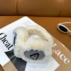 Prada Cream and Gray Fur Earmuffs
